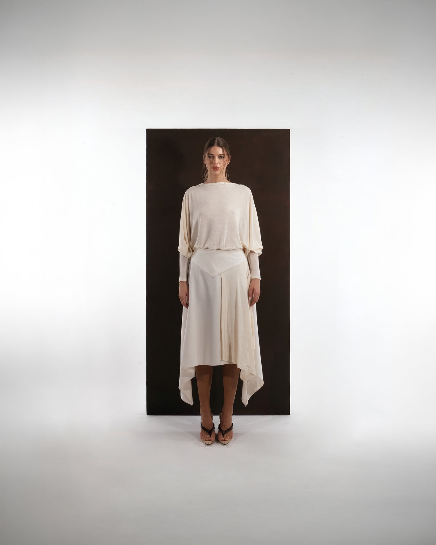 IVORY OPEN-BACK DRAPE DRESS