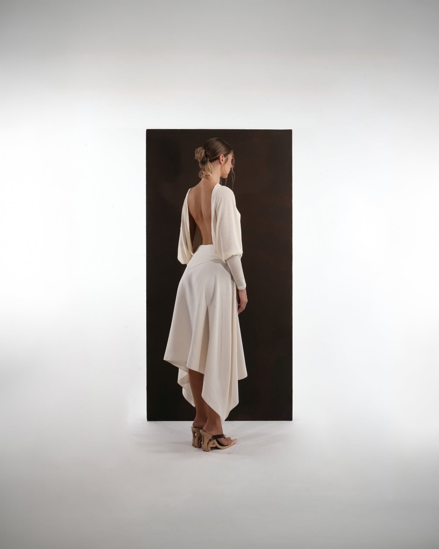 IVORY OPEN-BACK DRAPE DRESS
