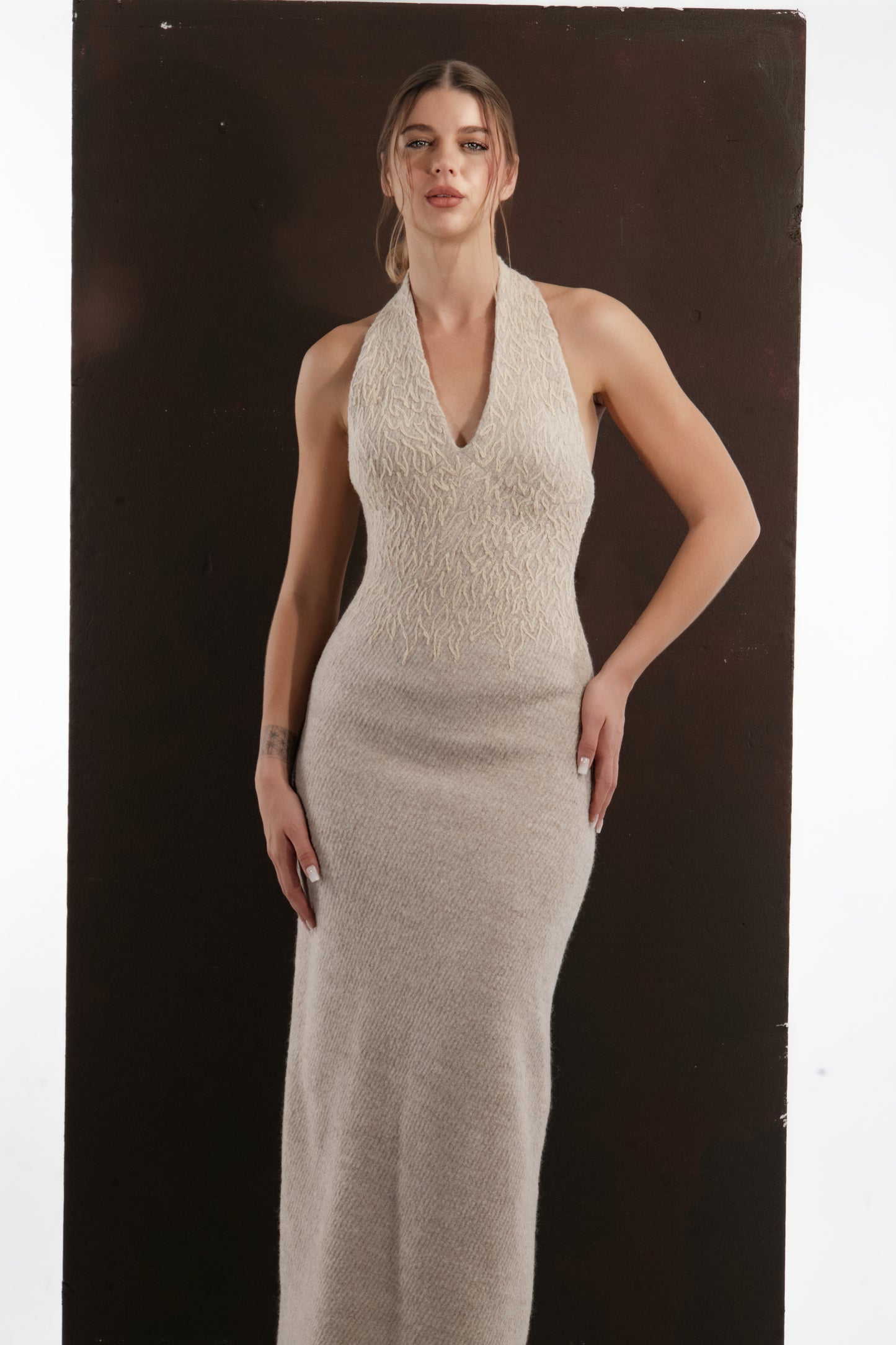 SCULPTED COLUMN WOOL DRESS