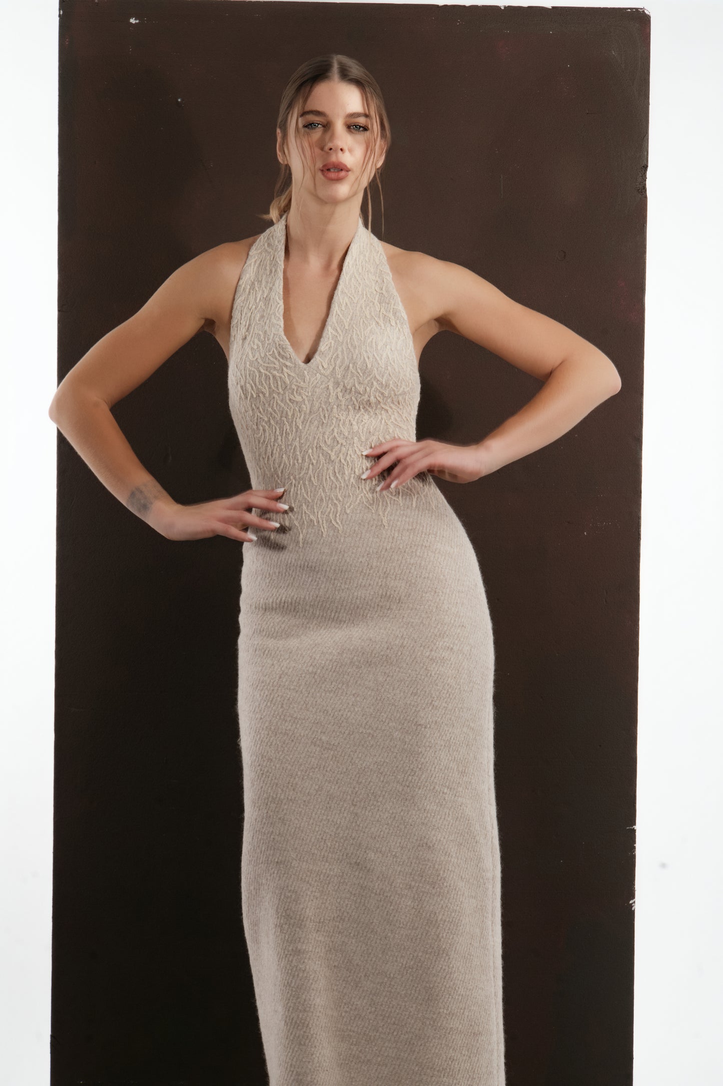 SCULPTED COLUMN WOOL DRESS