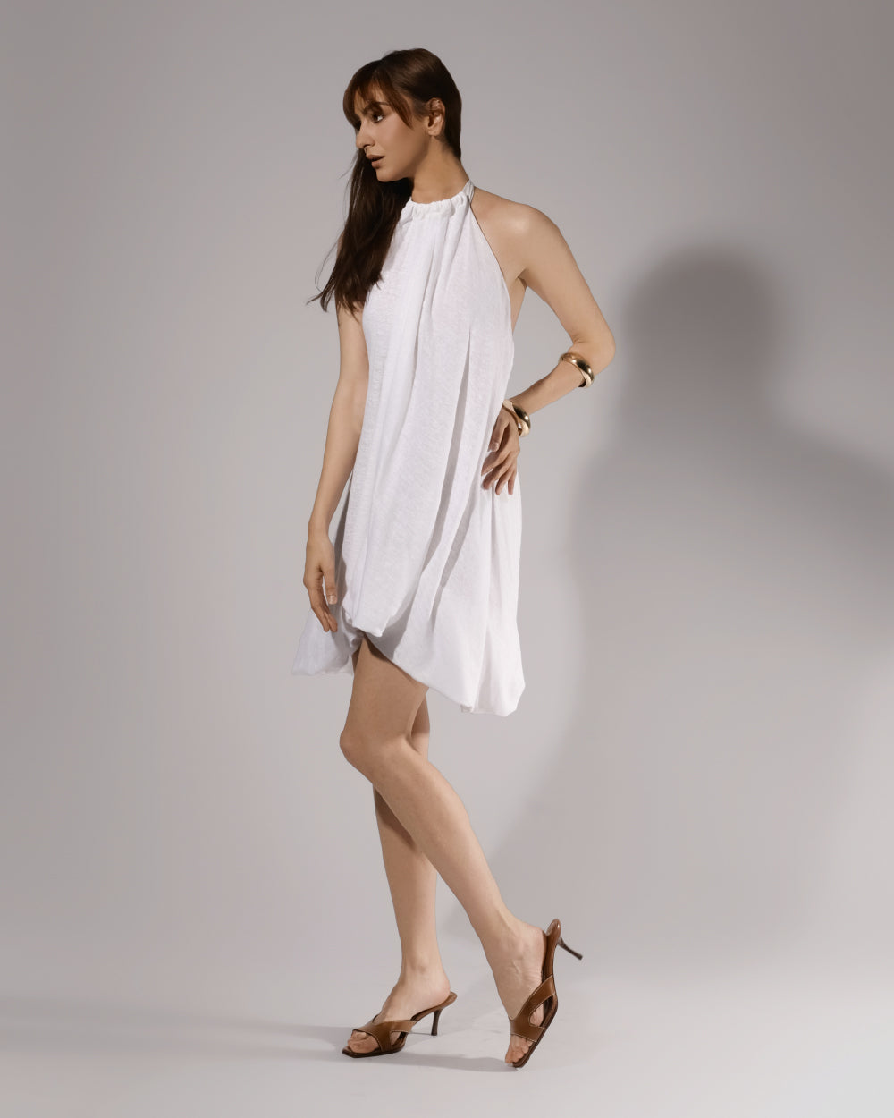 White Bubble Hem Halter Dress