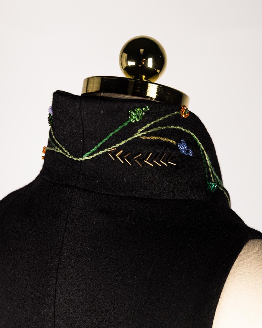 Hand-Embroidered Black Wrap Dress