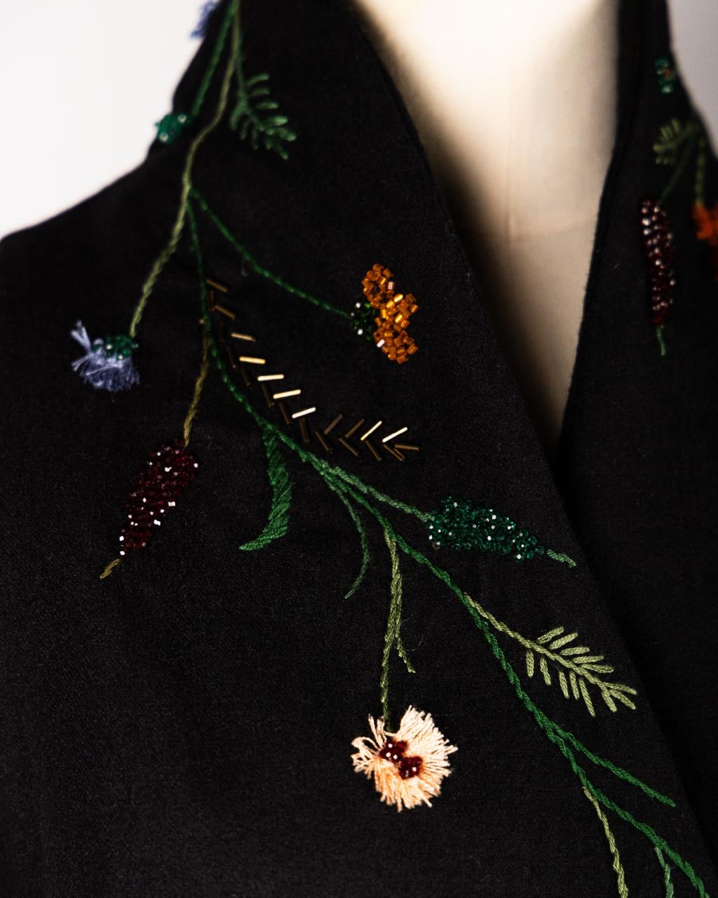 Hand-Embroidered Black Wrap Dress