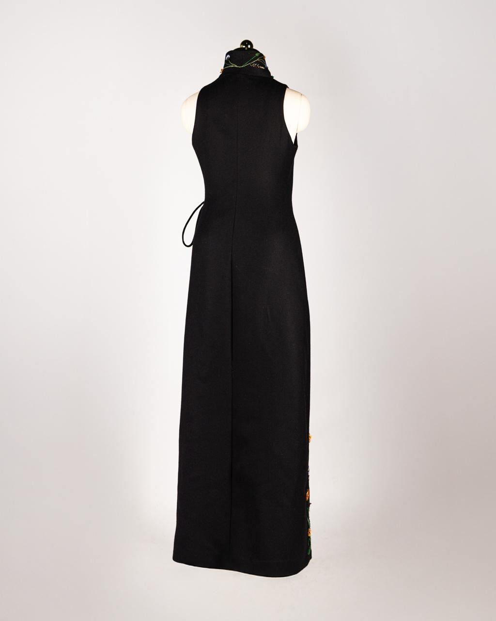 Hand-Embroidered Black Wrap Dress