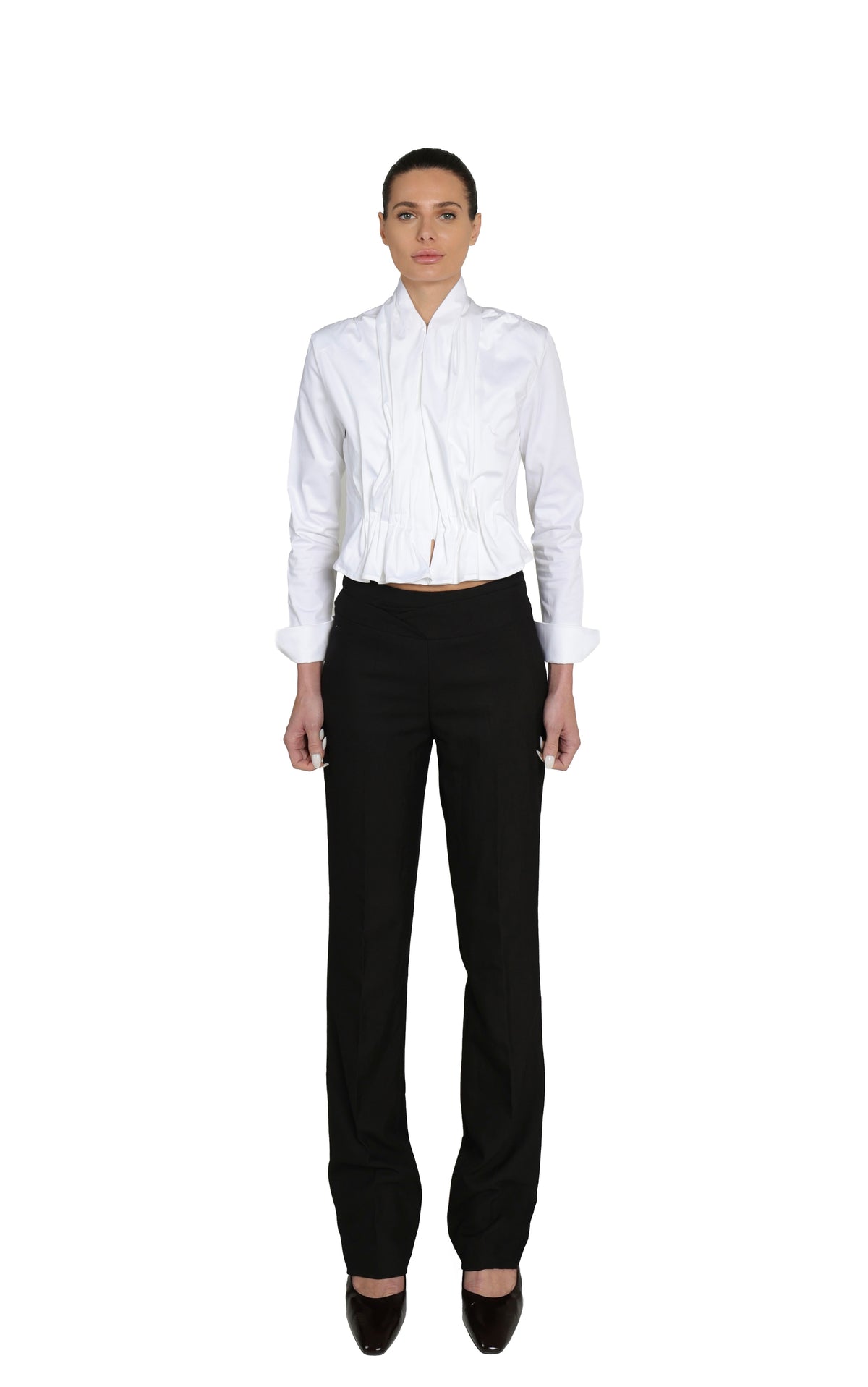 PLEATED WHITE POPLIN SHIRT