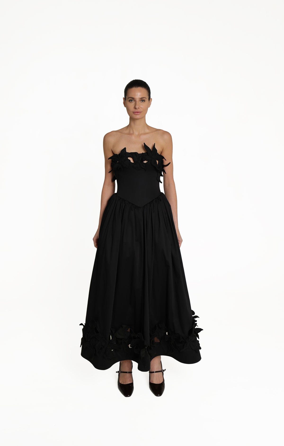CORSET DRESS WITH 3D FLORALS