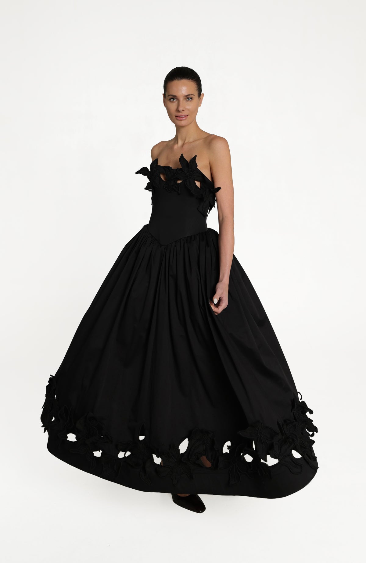 CORSET DRESS WITH 3D FLORALS
