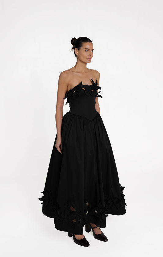 CORSET DRESS WITH 3D FLORALS