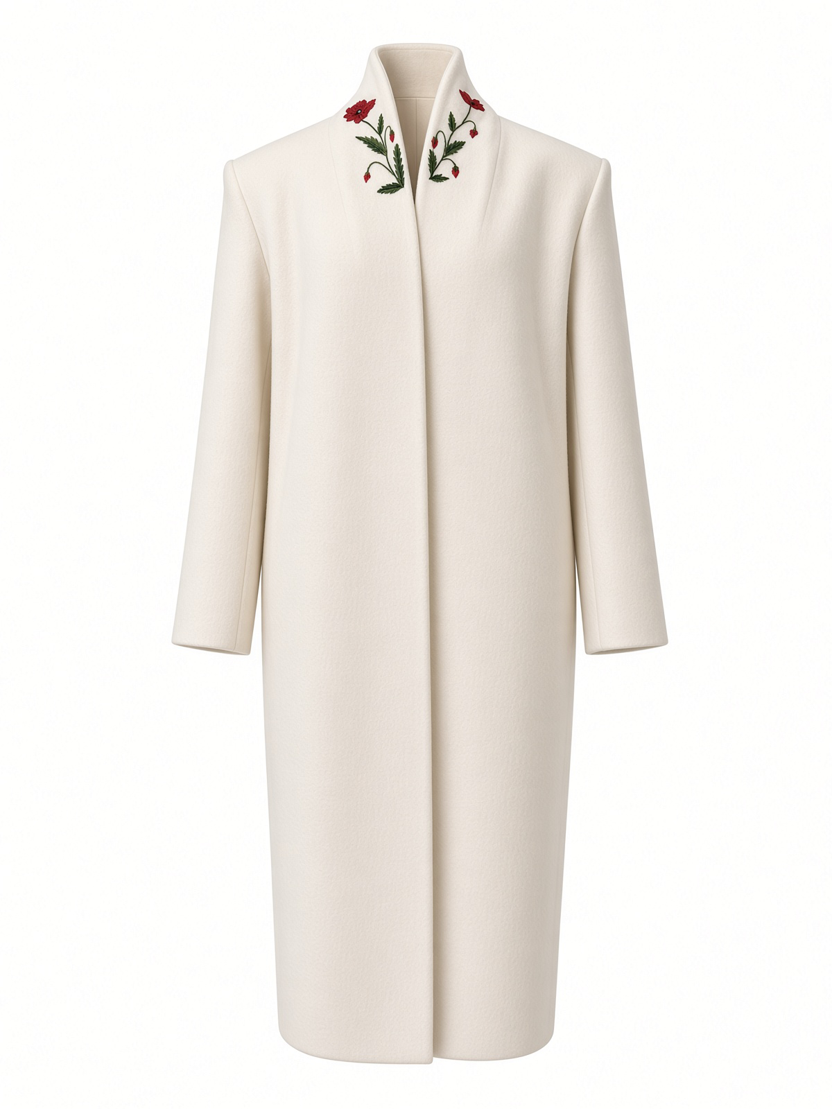 EMBROIDERED WHITE WOOL COAT