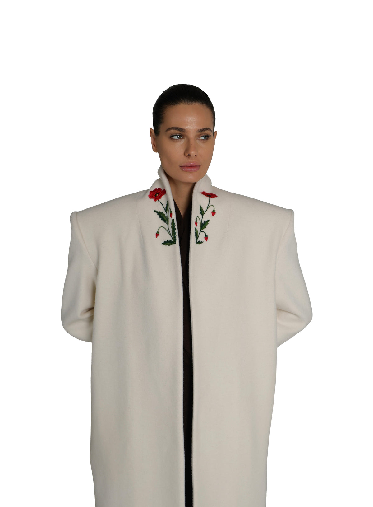 EMBROIDERED WHITE WOOL COAT