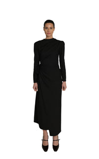 FINE WOOL DRESS WITH BACK COLLAR — WHITE & BLACK