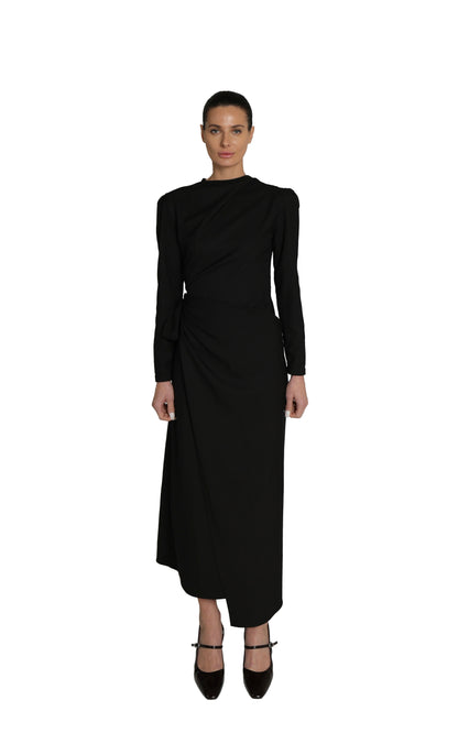 FINE WOOL DRESS WITH BACK COLLAR — WHITE & BLACK