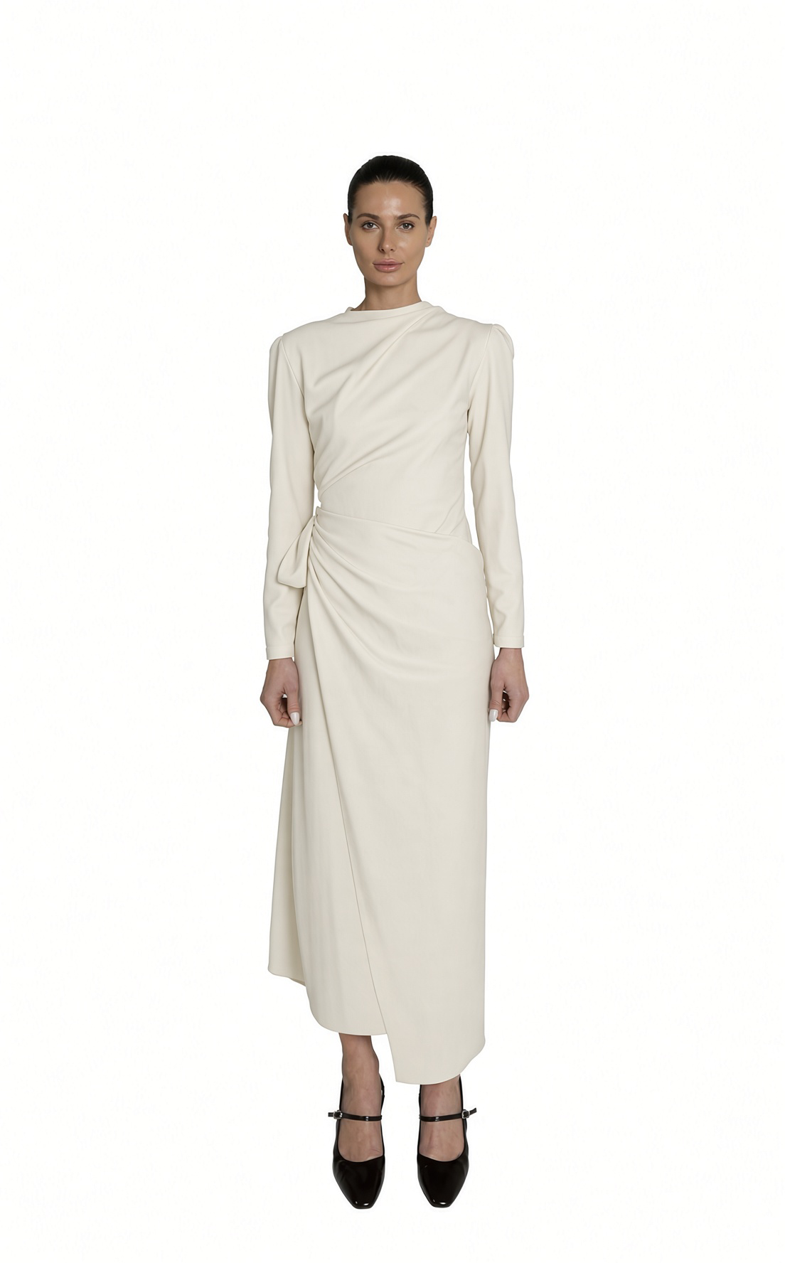 FINE WOOL DRESS WITH BACK COLLAR — WHITE & BLACK