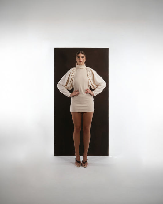 IVORY DRAPED DRESS