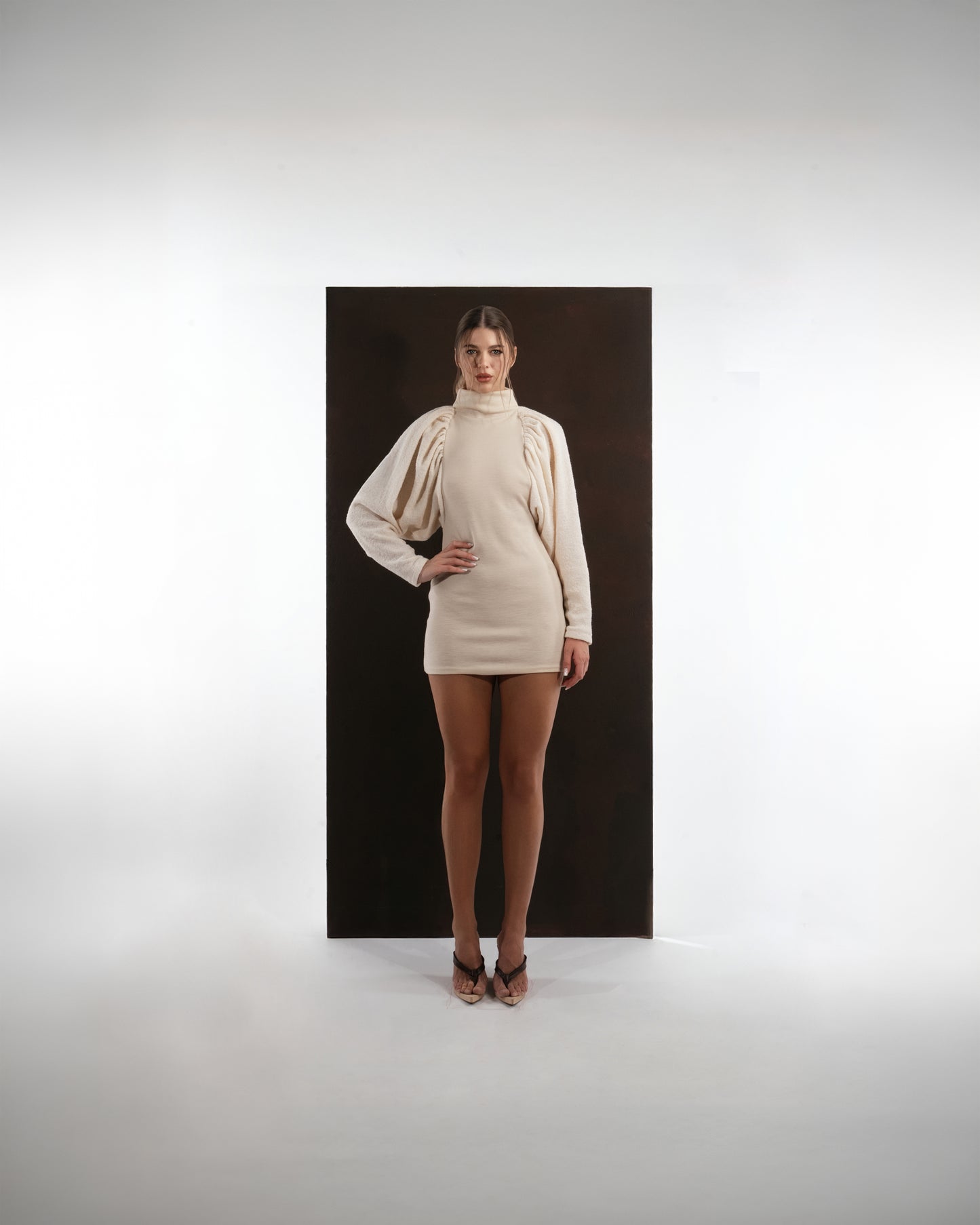 IVORY DRAPED DRESS