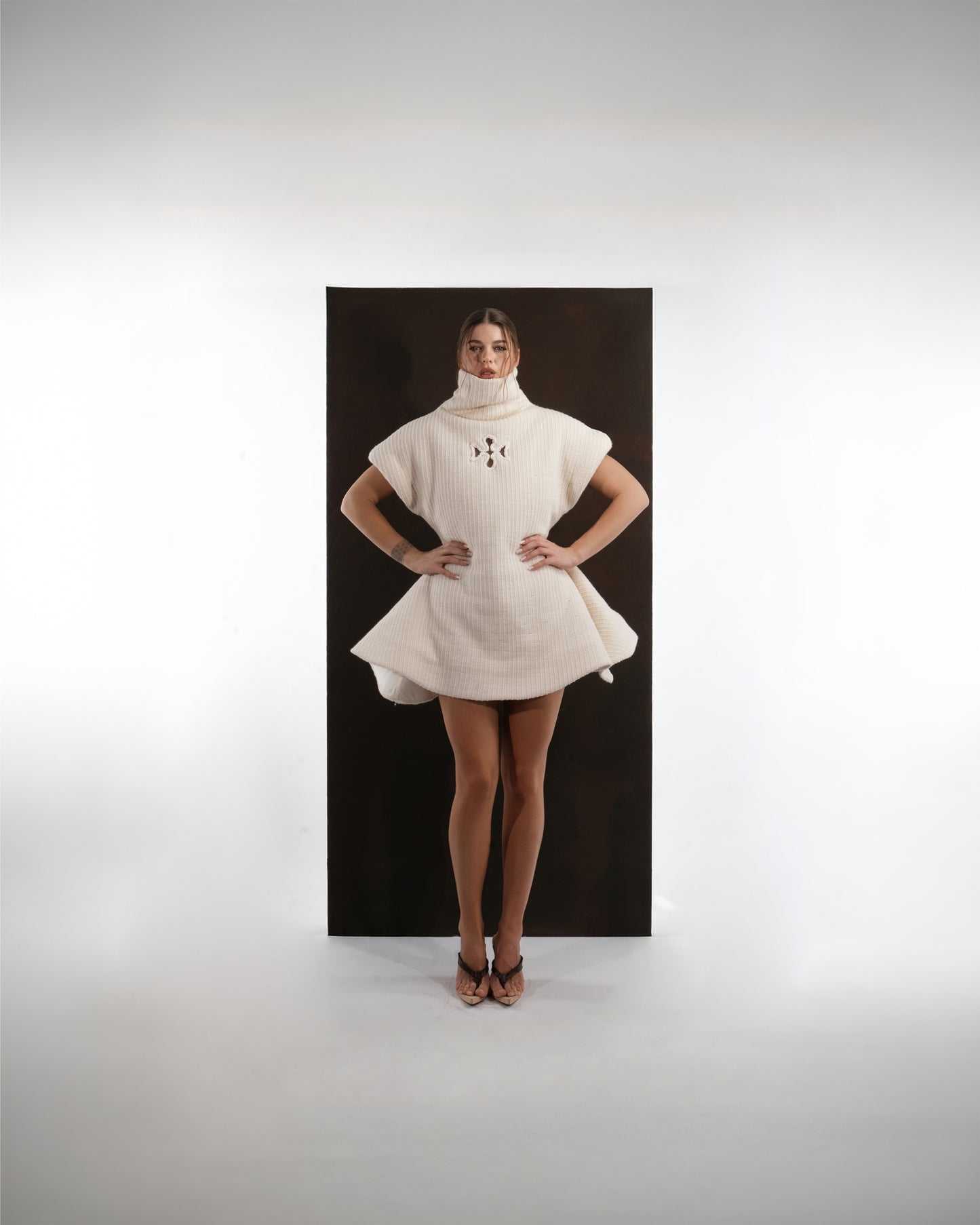 IVORY RIBBED FLARE DRESS