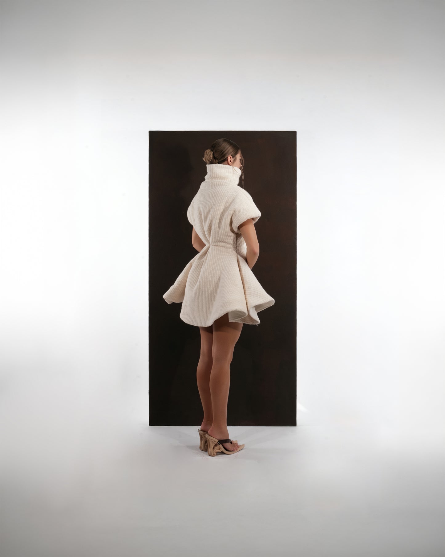 IVORY RIBBED FLARE DRESS