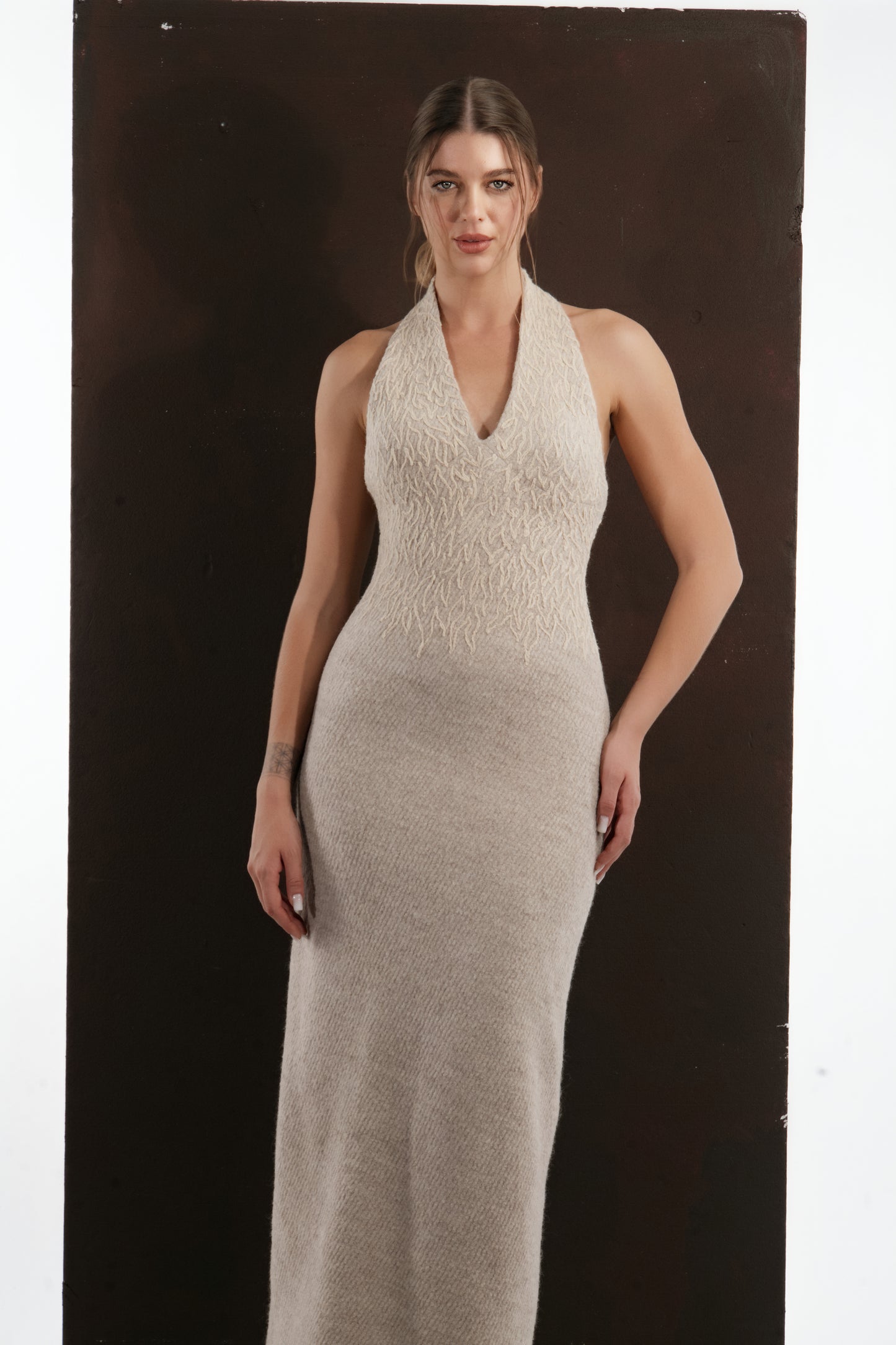 SCULPTED COLUMN WOOL DRESS