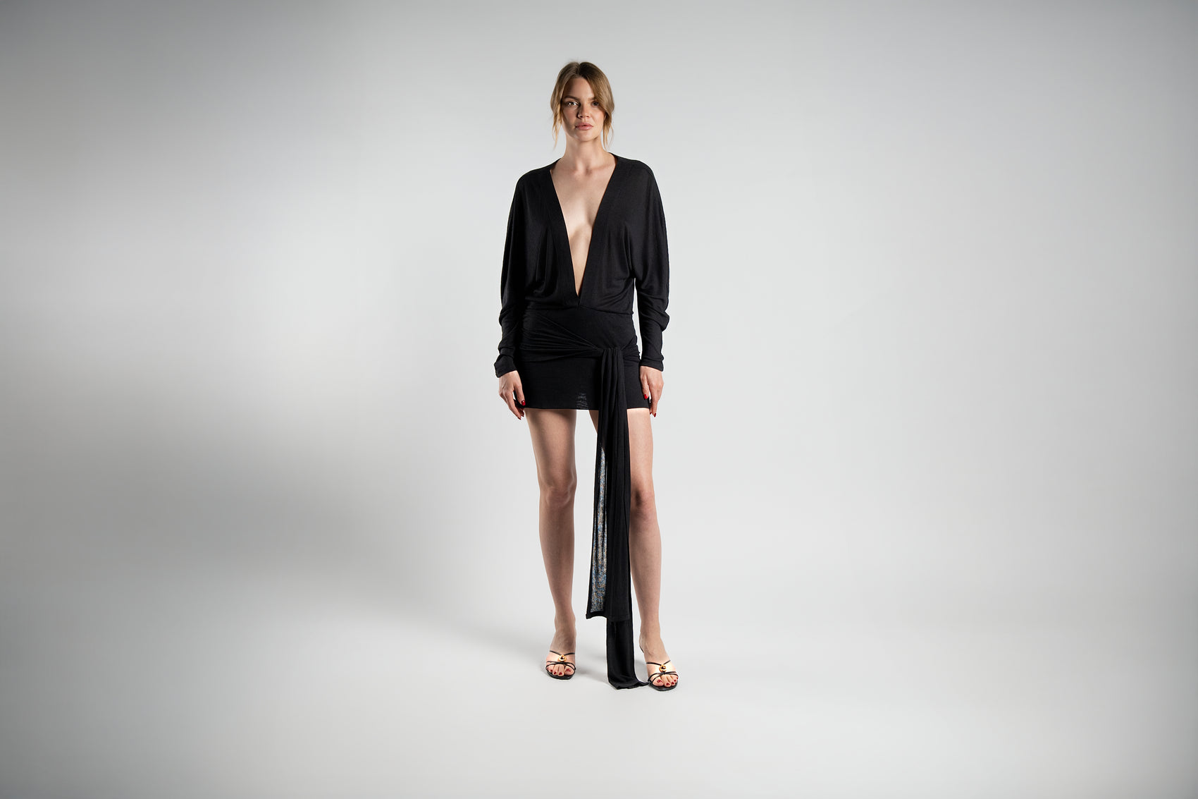 Short Black Beach Dress with Tie Detail