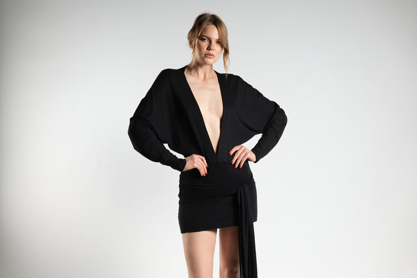 Short Black Beach Dress with Tie Detail