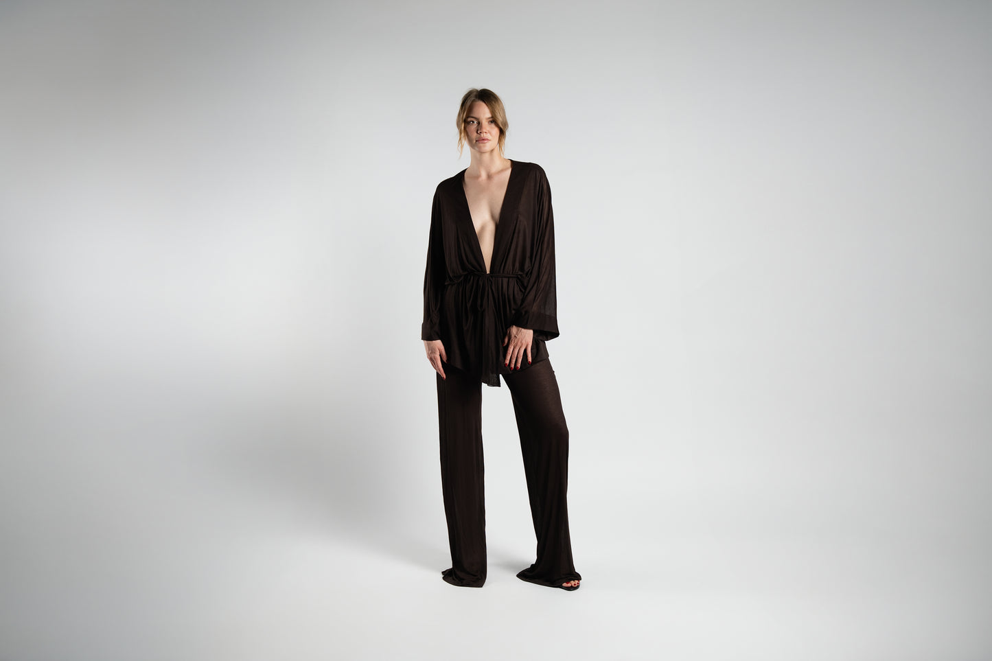 Brown Kimono and Trouser Set