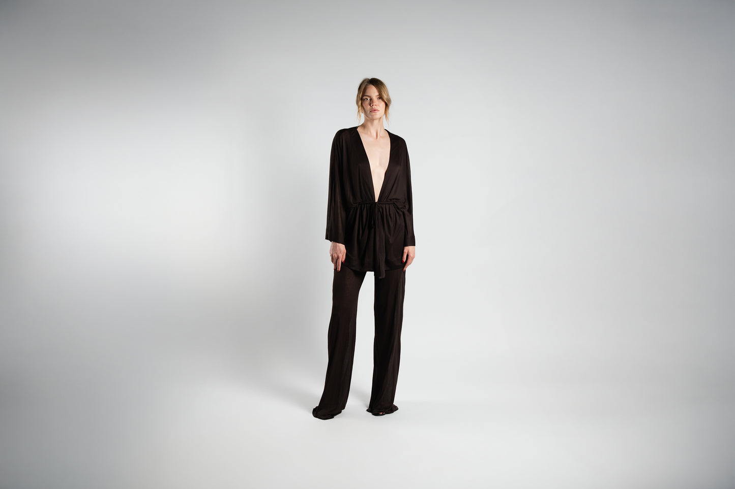 Brown Kimono and Trouser Set