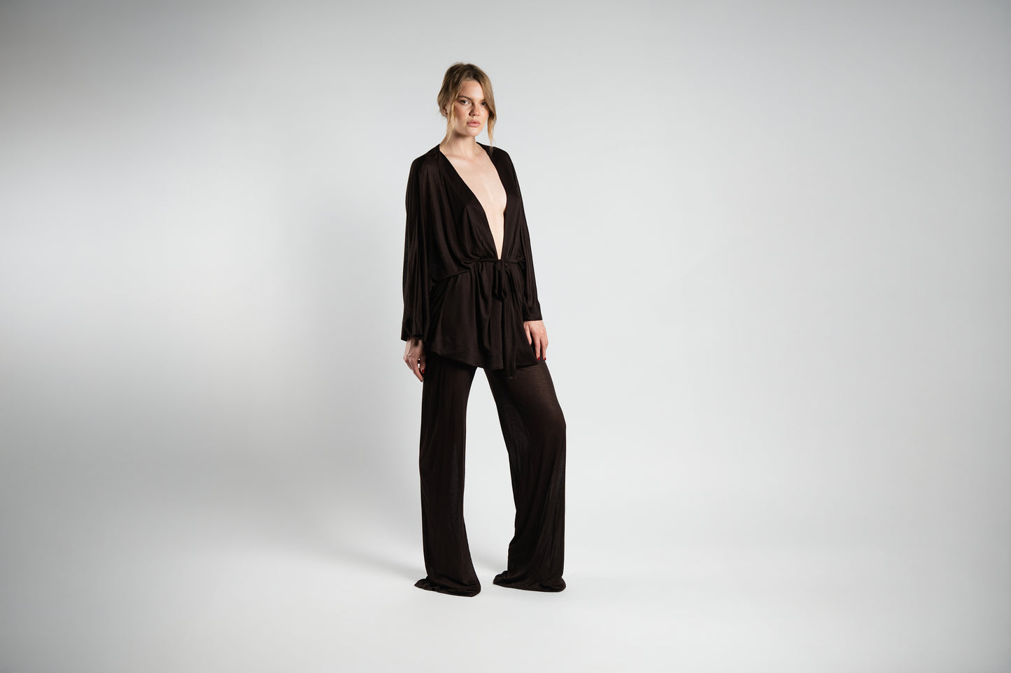 Brown Kimono and Trouser Set