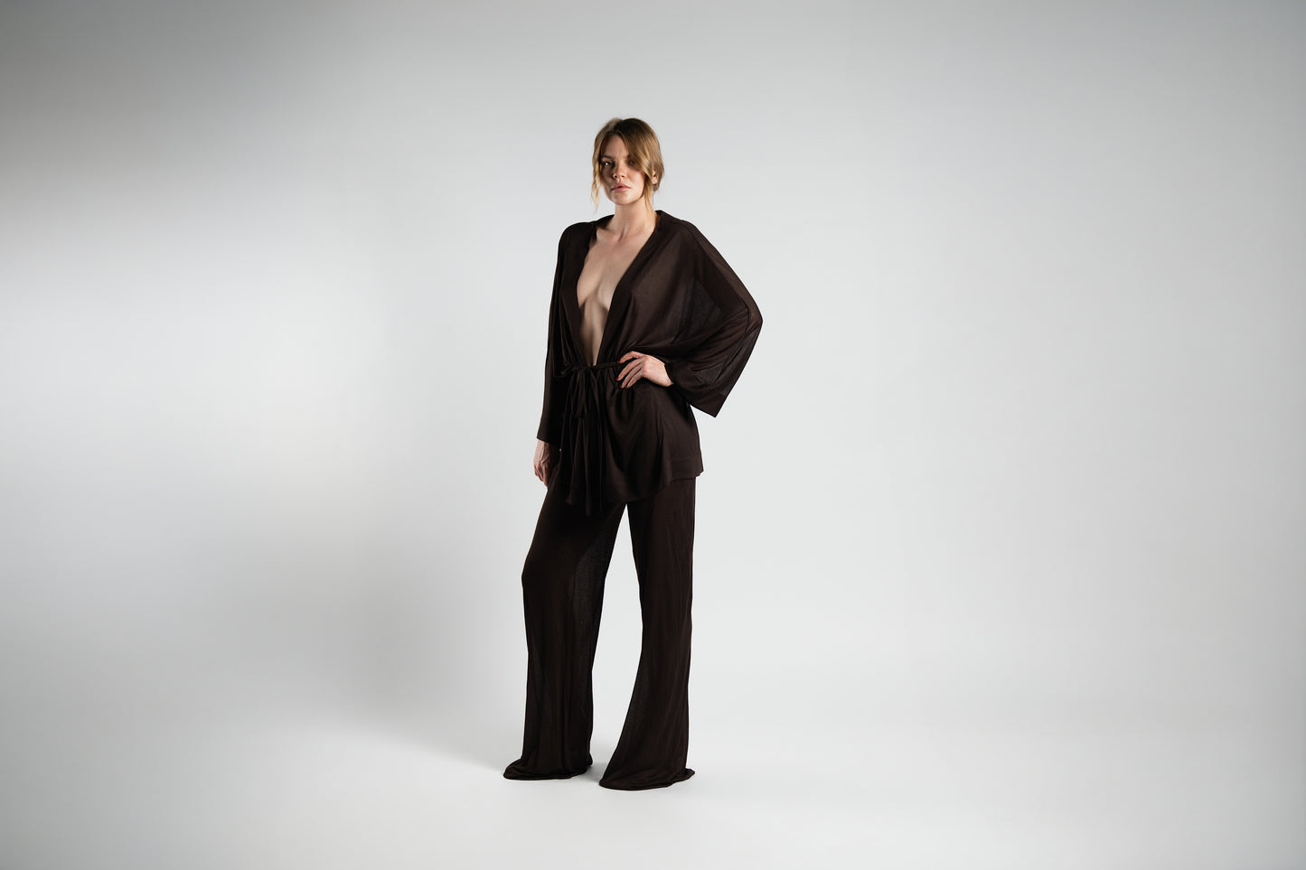Brown Kimono and Trouser Set