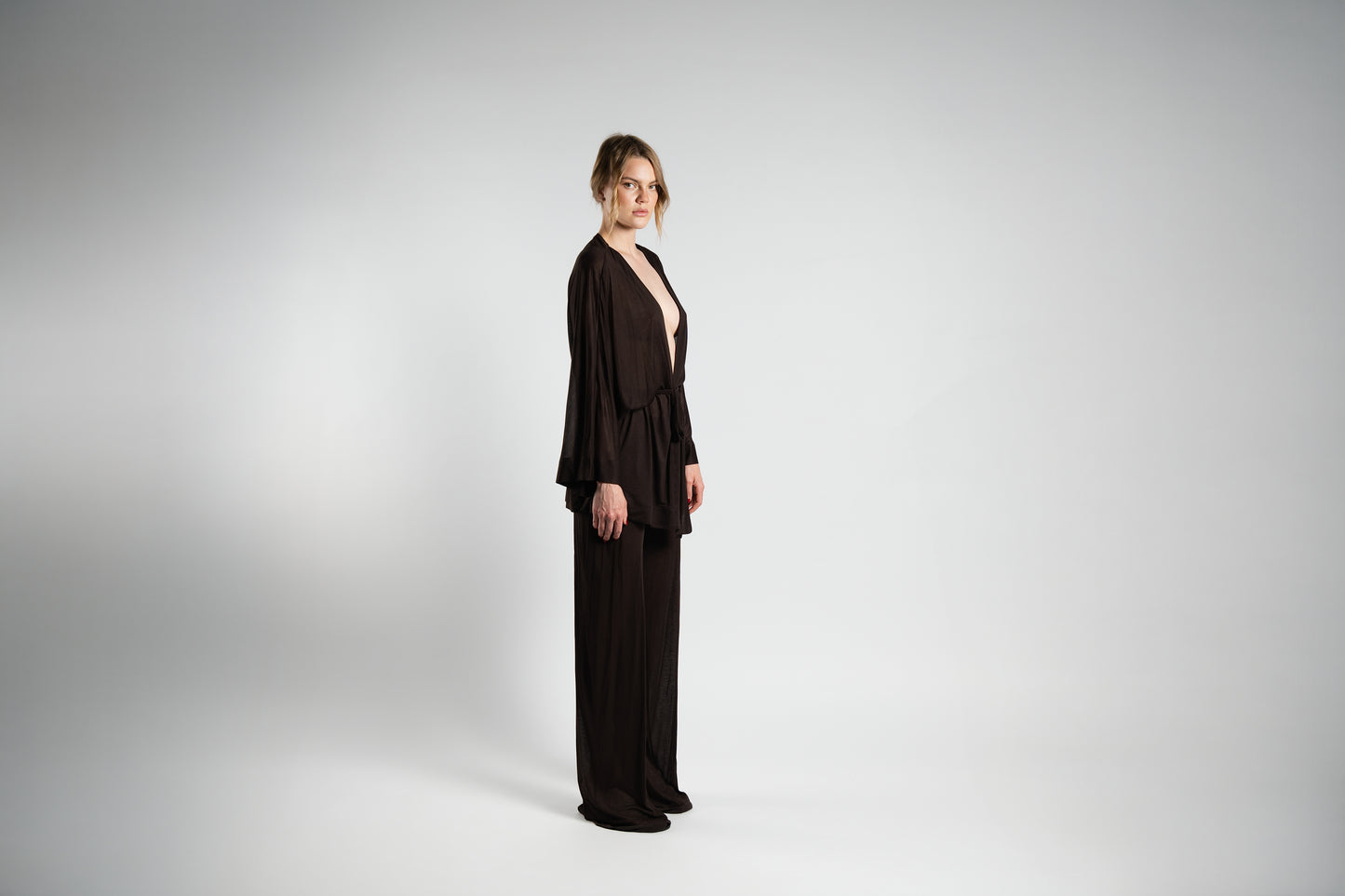 Brown Kimono and Trouser Set
