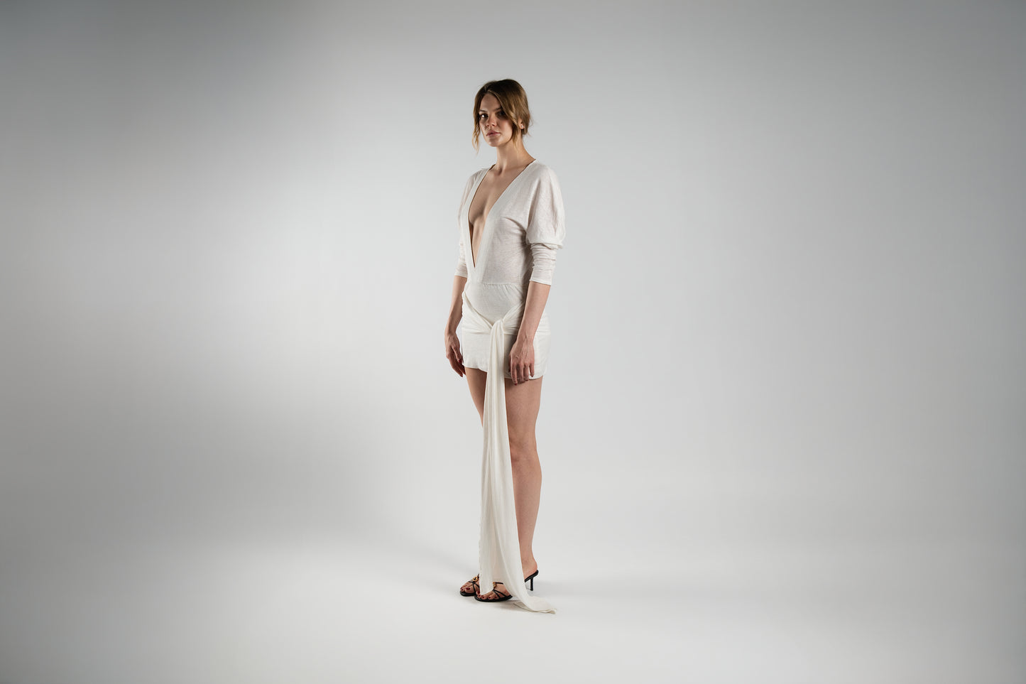 Short White Beach Dress with Tie Detail