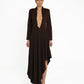 PLEATED CHOCOLATE WOOL DRESS