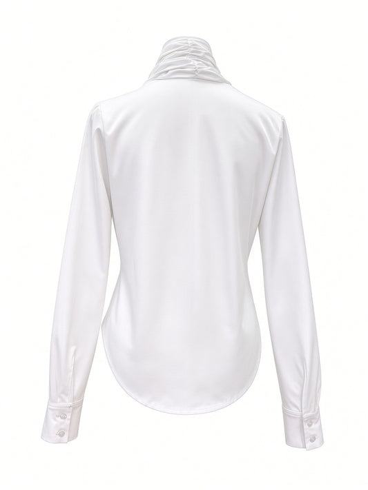 PLEATED WHITE POPLIN SHIRT