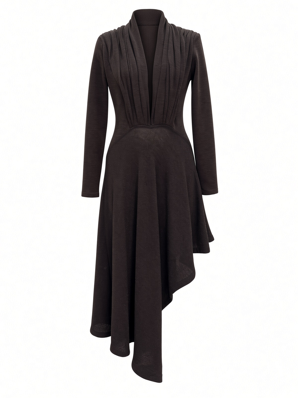 PLEATED CHOCOLATE WOOL DRESS