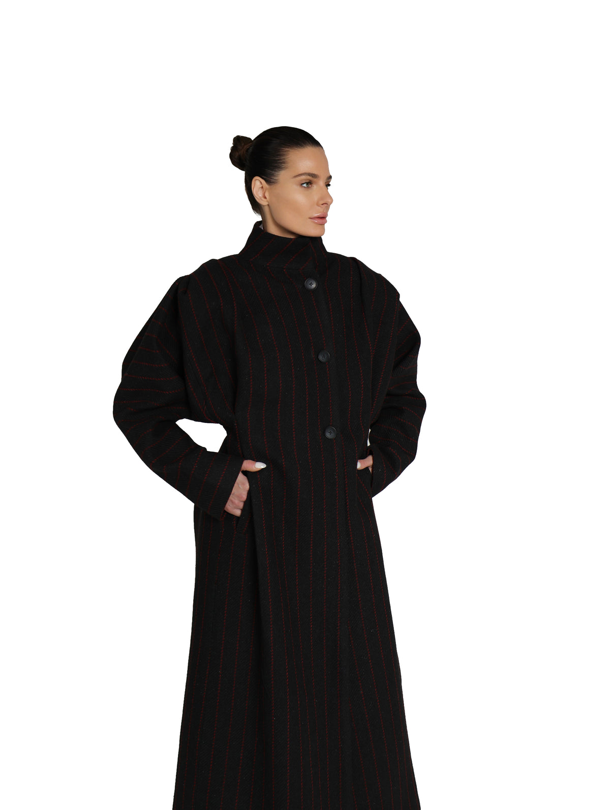 RED-STRIPED WOOL COAT