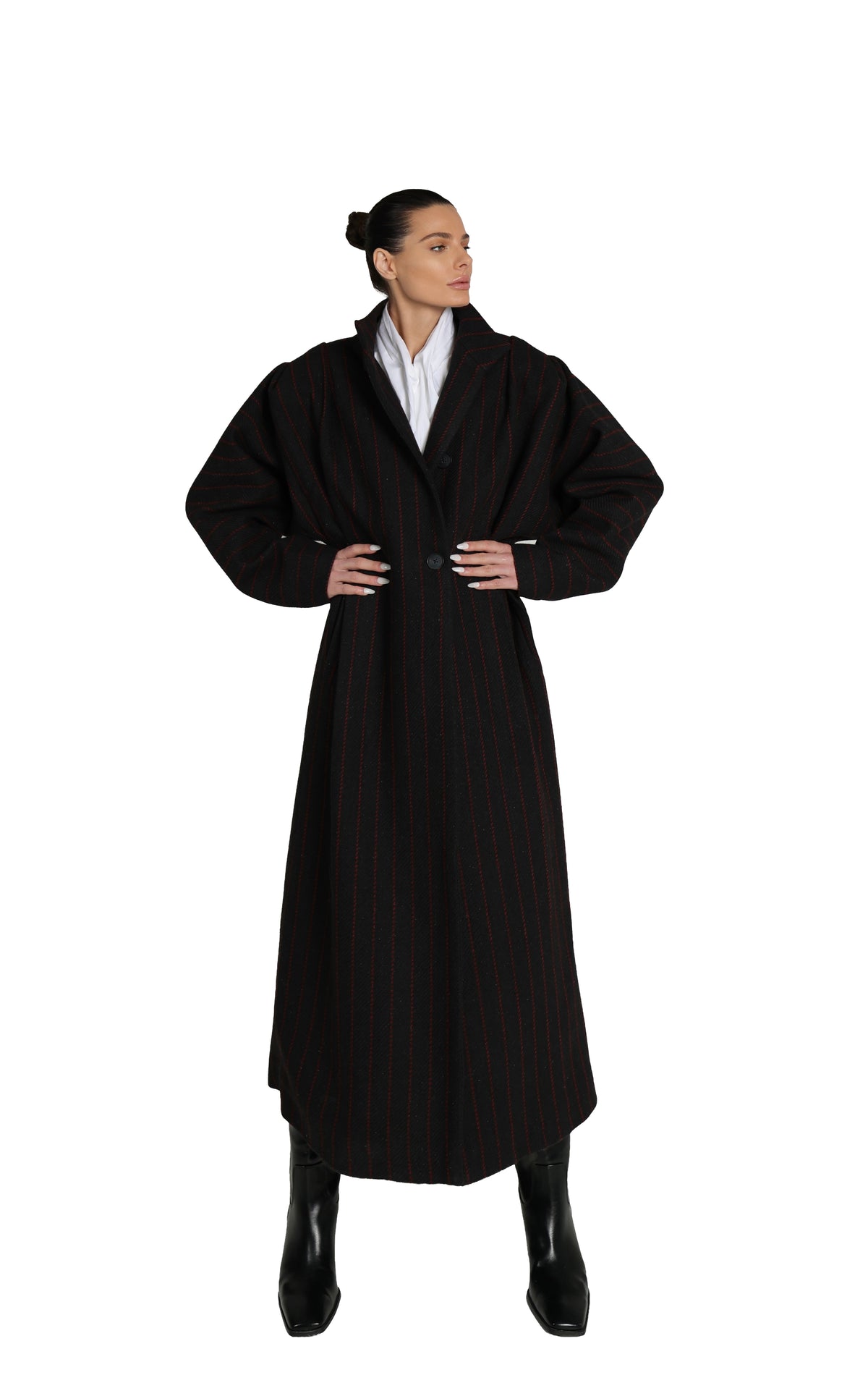 RED-STRIPED WOOL COAT