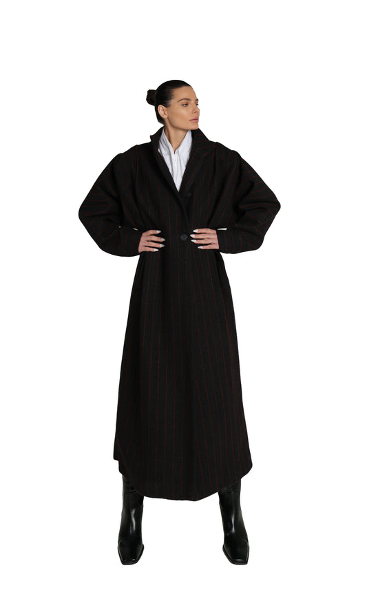 RED-STRIPED WOOL COAT