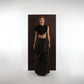 ALISADUDAJ black wool draped cowl top and wide-leg draped trouser set, front view, full length