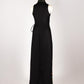 ALISADUDAJ black wool hand-embroidered wrap dress, back view showing plain column silhouette and embroidered collar