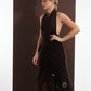 ALISADUDAJ brown wool garden-embroidered wrap dress, side view showing wrap slit and embroidered garden motif