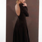 ALISADUDAJ brown wool open-back maxi dress, back three-quarter view showing open back and long sleeves, wool blend