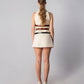 ALISADUDAJ CRAFT 03 white wool belted mini dress, back view showing funnel neck and belts, wool