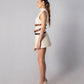 ALISADUDAJ CRAFT 03 white wool belted mini dress, side profile showing belts and structured A-line shape