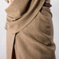 ALISADUDAJ CRAFT 04 brown wool set, close-up of draped jacket hem over the wrap midi skirt