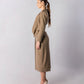 ALISADUDAJ CRAFT 04 brown wool draped wrap jacket and midi skirt set, side profile showing draped hip and straight skirt