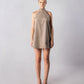 ALISADUDAJ CRAFT 06 grey faux-suede halter mini dress, front view, full length, showing high funnel collar and A-line shape