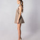 ALISADUDAJ CRAFT 06 grey faux-suede halter mini dress, side profile showing open side and leather back belt