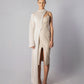 ALISADUDAJ CRAFT 09 off-white wool and faux-suede layered slip dress with draped knit overlay, front view, full length