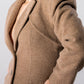 ALISADUDAJ CRAFT 11 brown wool longline coat, close-up of shoulder seam, lapel and brushed wool texture
