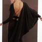 ALISADUDAJ dark brown wool draped top, back close-up of open back, strap and draped panel