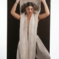 ALISADUDAJ ivory wool beaded hooded vest, front close-up with hood spread wide overhead showing patterned lining